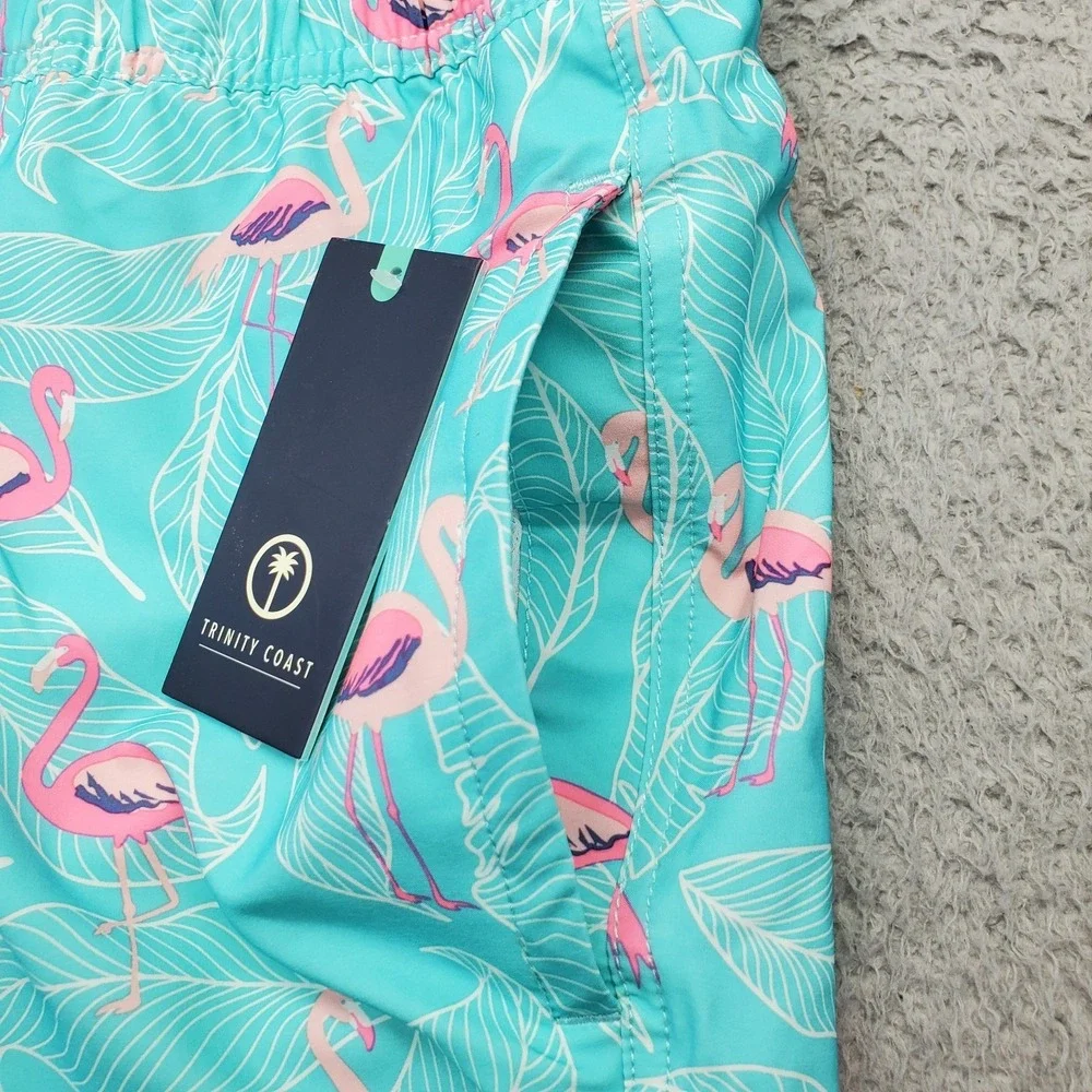 Trinity Coast‎ Swim Trunk Shorts Mens 2XL Multi Flamingo Print Mesh Lined UPF 50